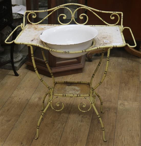 A French wrought iron washstand W.84cm.